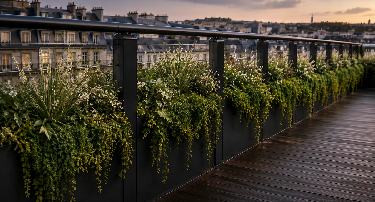 Photo terrasse végétalisée au crépuscule
